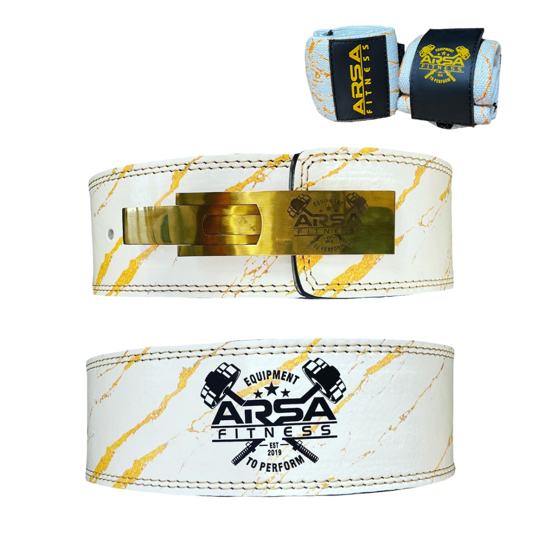 White Marble Bundle (2 piece) Wrist Wraps - Lever Belt Bundle