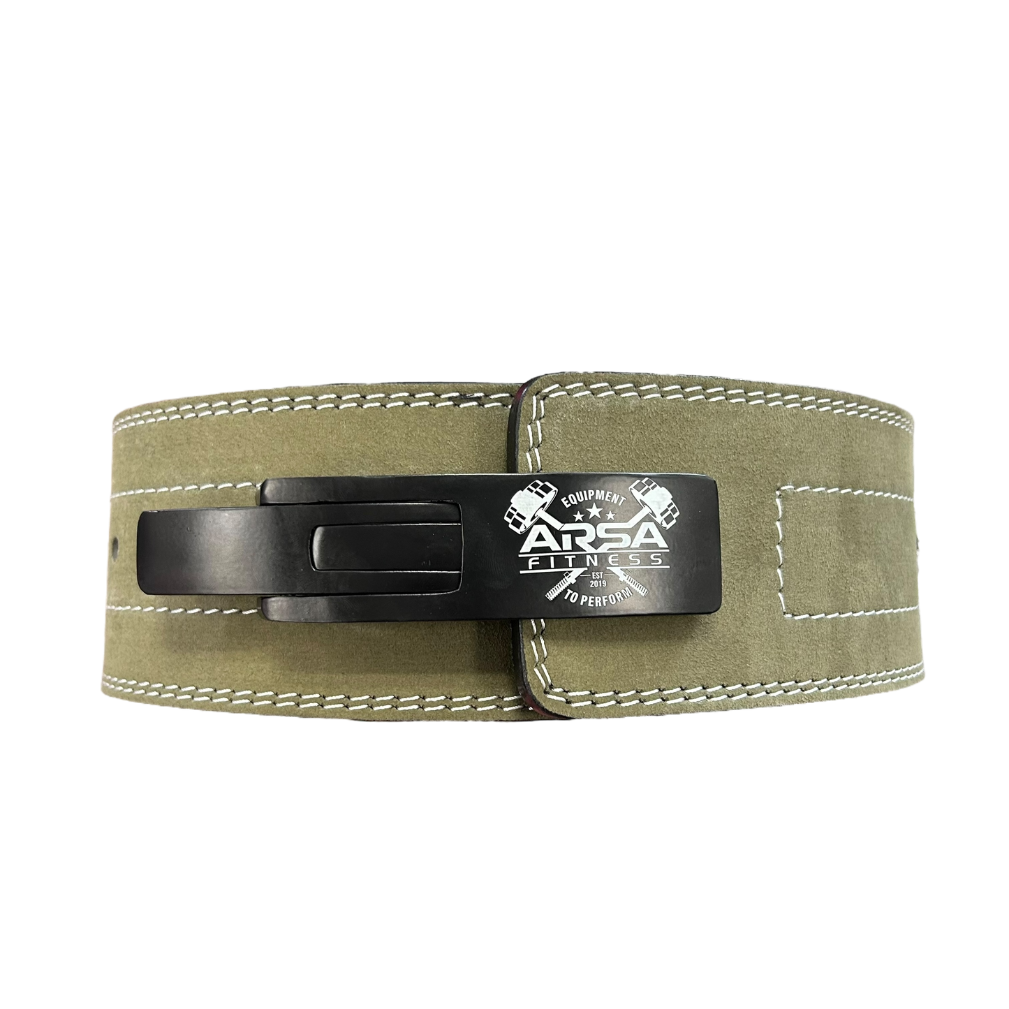 10MM Lever Double Stitch Weightlifting Belt - Suede Leather Green