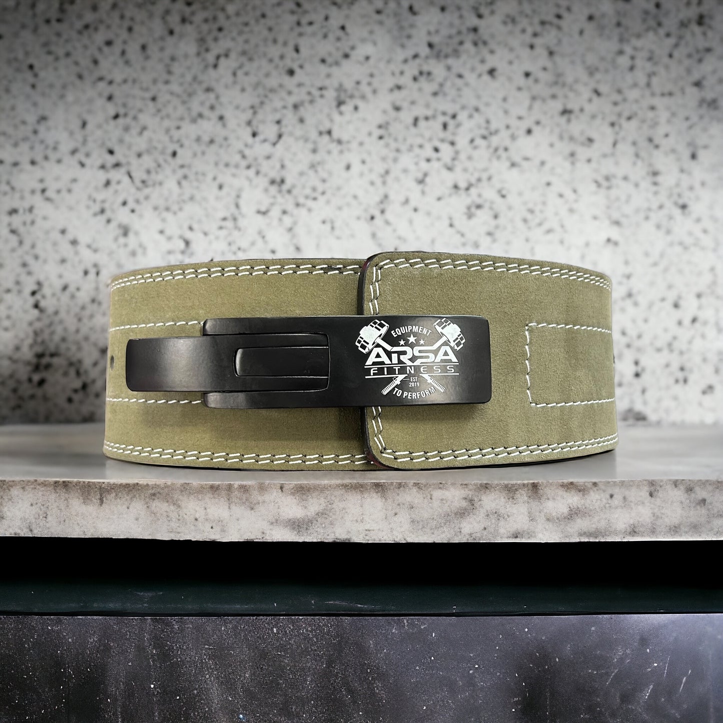 10MM Lever Double Stitch Weightlifting Belt - Suede Leather Green
