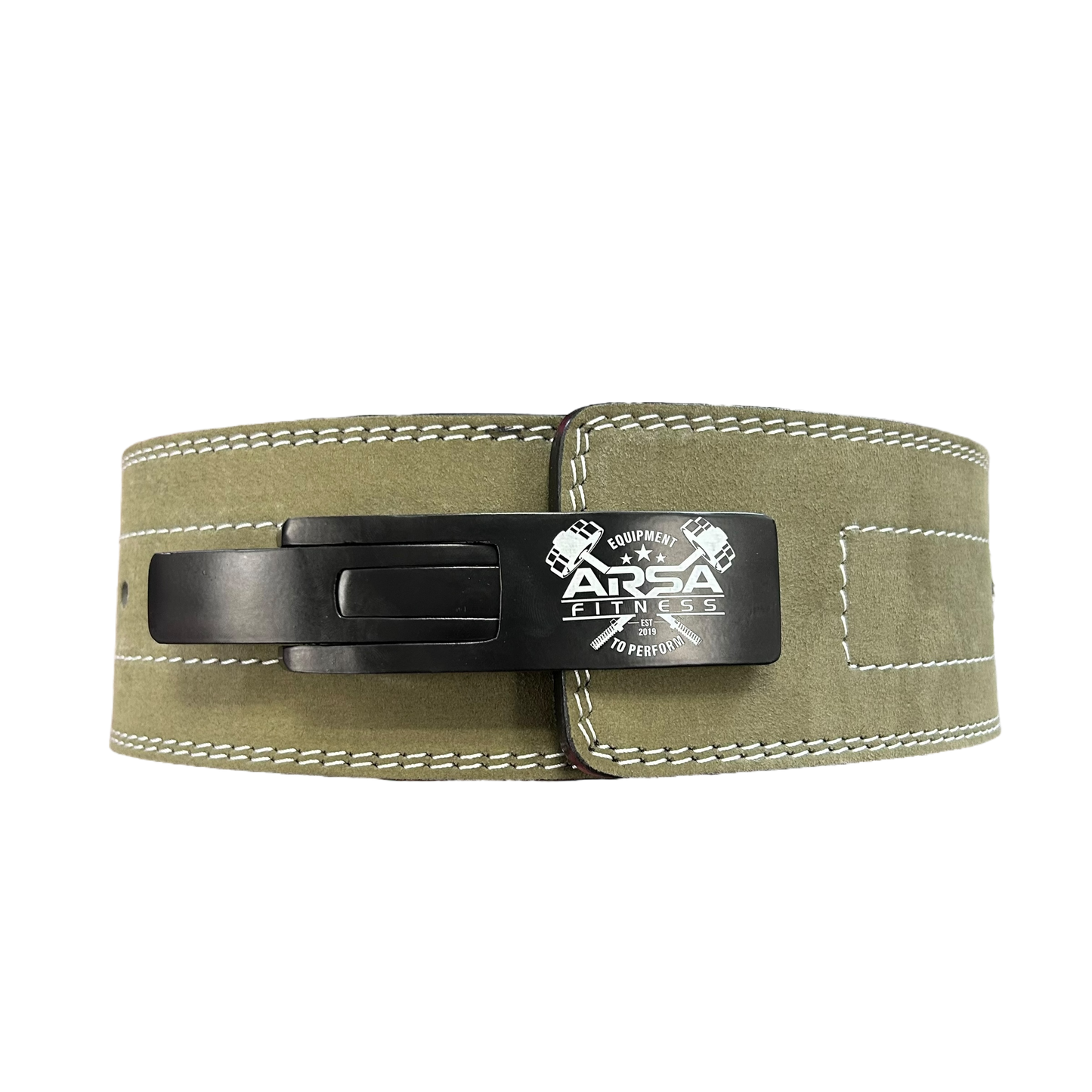 10mm Lever Double Stitch Weightlifting Belt - Suede Leather Green