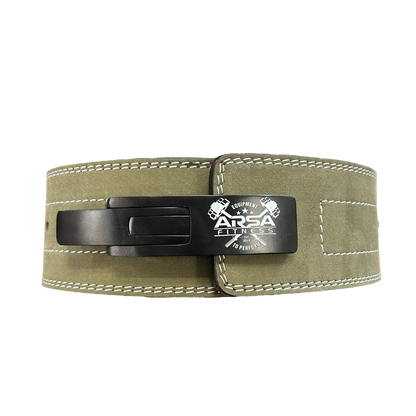 10mm Lever Double Stitch Weightlifting Belt - Suede Leather Green