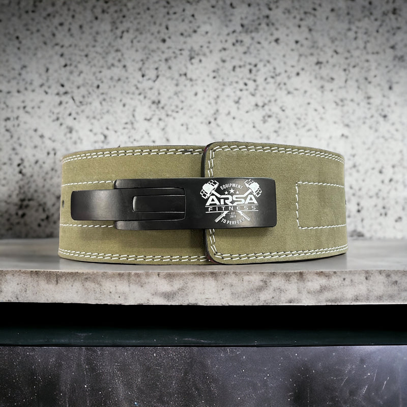 10MM Lever Double Stitch Weightlifting Belt - Suede Leather Green