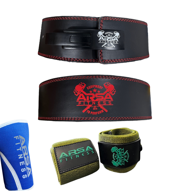 4-Piece Power Bundle - Lever Belt, Wrist Wraps, Knee Sleeves, and Elbow Sleeves